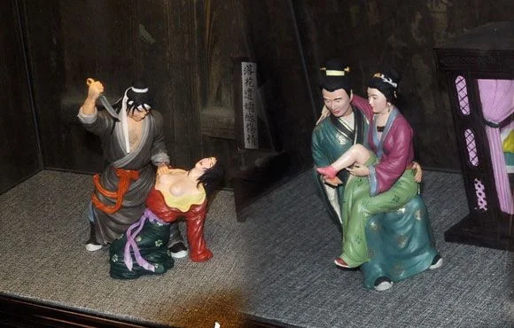 景区建武松杀嫂祭兄雕塑潘金莲露点出镜-武松杀嫂雕塑引争议
